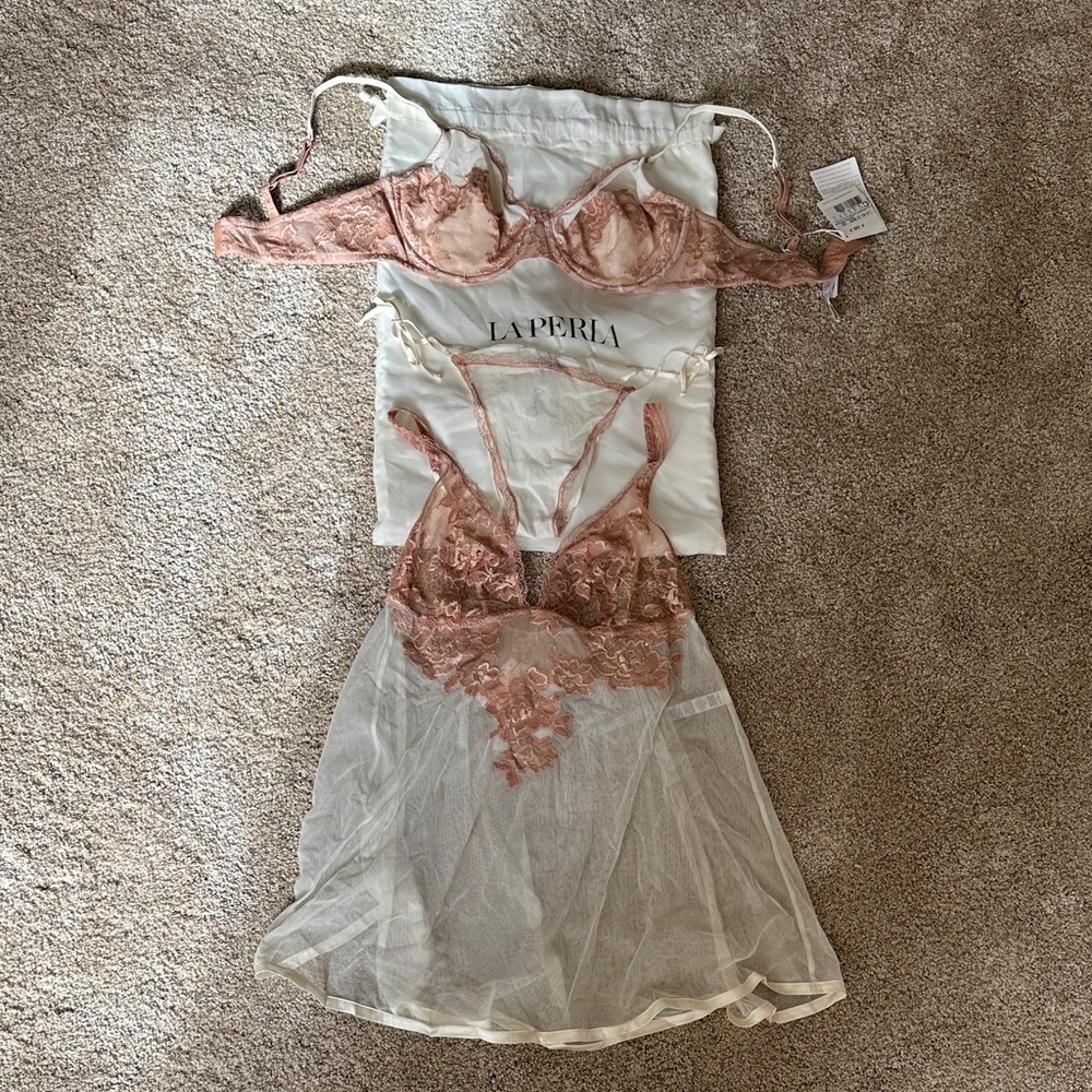 La Perla Lace Bra and Sheer Skirt Set - Pink and Cream